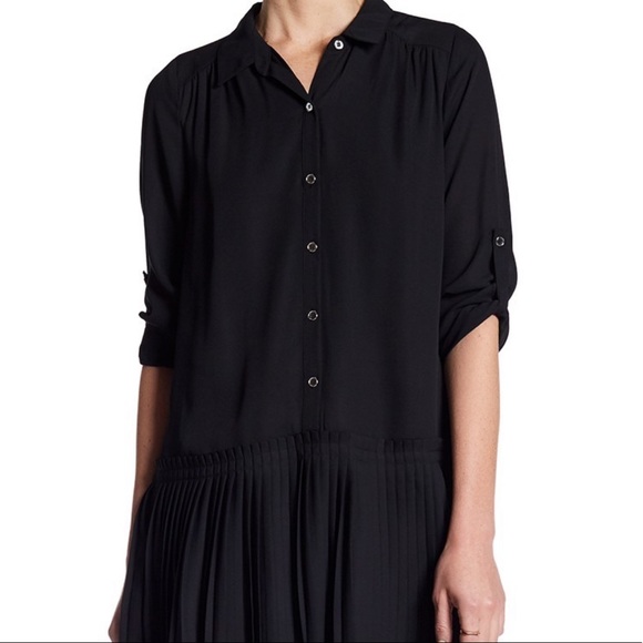 DR2 Daniel Rainn Pleated Shirt Dress Black Medium - Picture 3 of 6